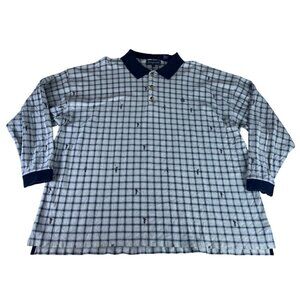 Siegfried Plaid Allover Golfer Print Polo Shirt Top Men Plus 4X Off White Black